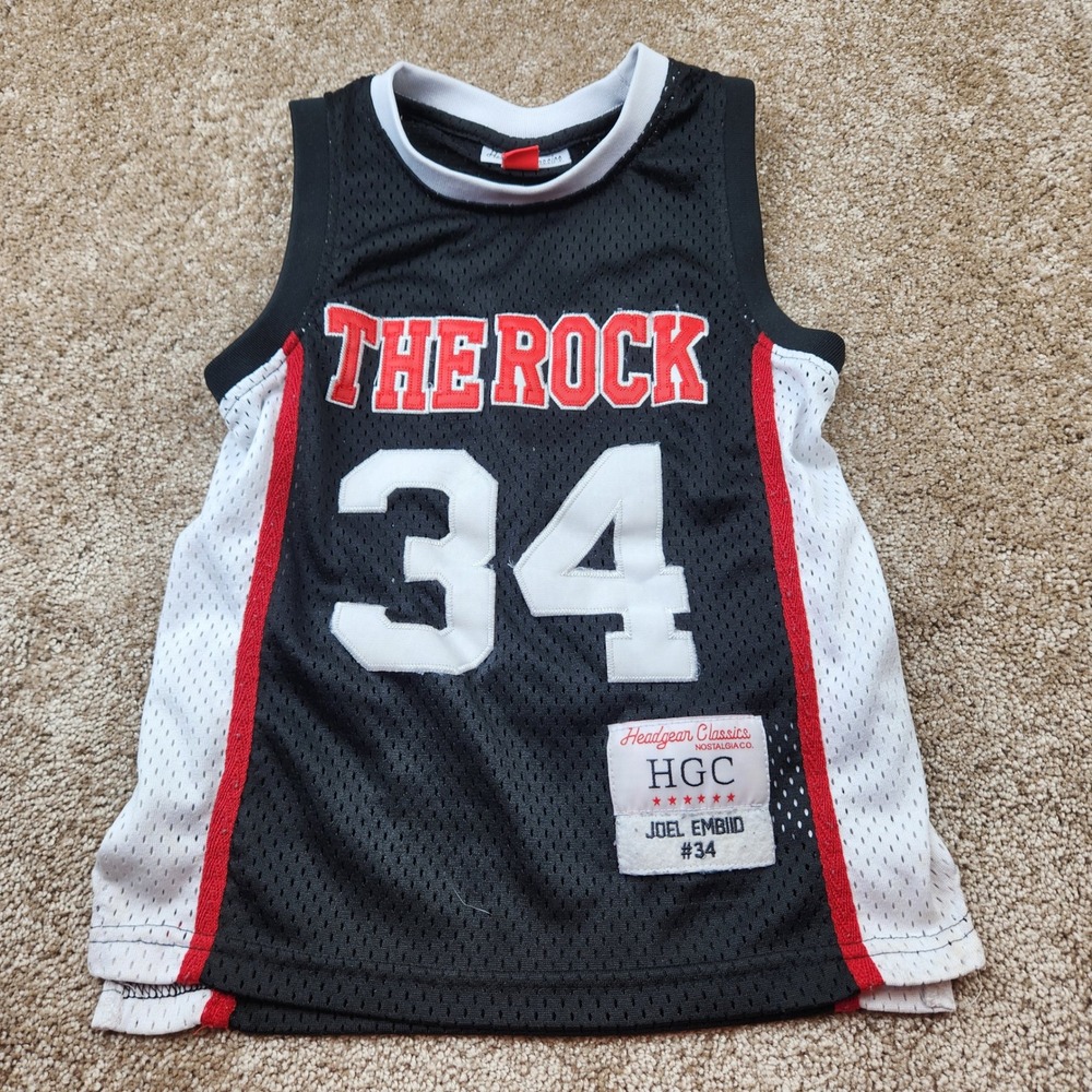 Headgear Classics Joel Embiid 34 The Rock Youth XS Basketball Jersey Black Mesh